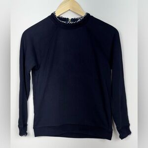 J Crew Mercantile Blue Long Sleeve Gingham Lined Ruffle Neck Sweatshirt XS